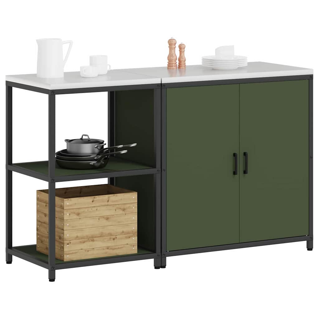 vidaXL Keukenopslag set met plank met opslag met de deur Verstelbaar 2 pcs Olijf Groen 150 x 50 x 92 cm