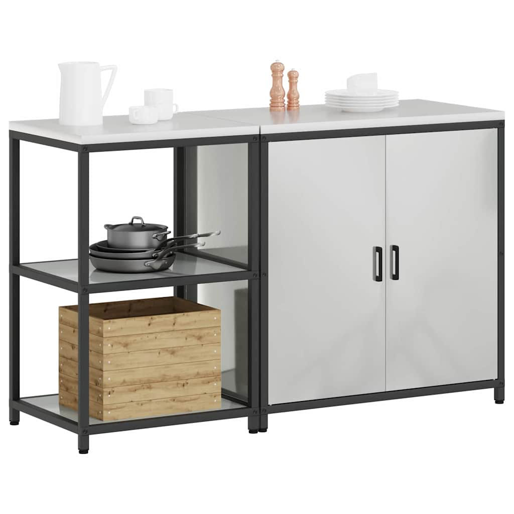 vidaXL Keukenopslag set met plank met opslag met de deur Verstelbaar 2 pcs Zilver 150 x 50 x 92 cm