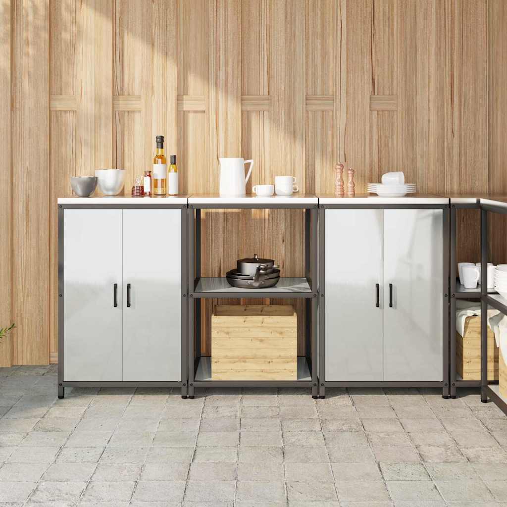 Køkkenopbevaringssæt med hylde med opbevaring med dør 3 pcs Sølv 180 x 50 x 92 cm