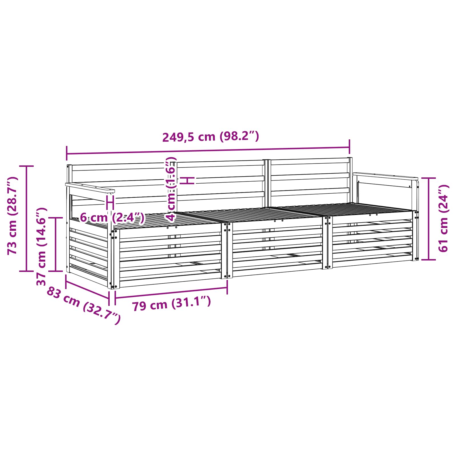 Buiten bankenset 3 pcs Wit Massief Acaciahout image 5