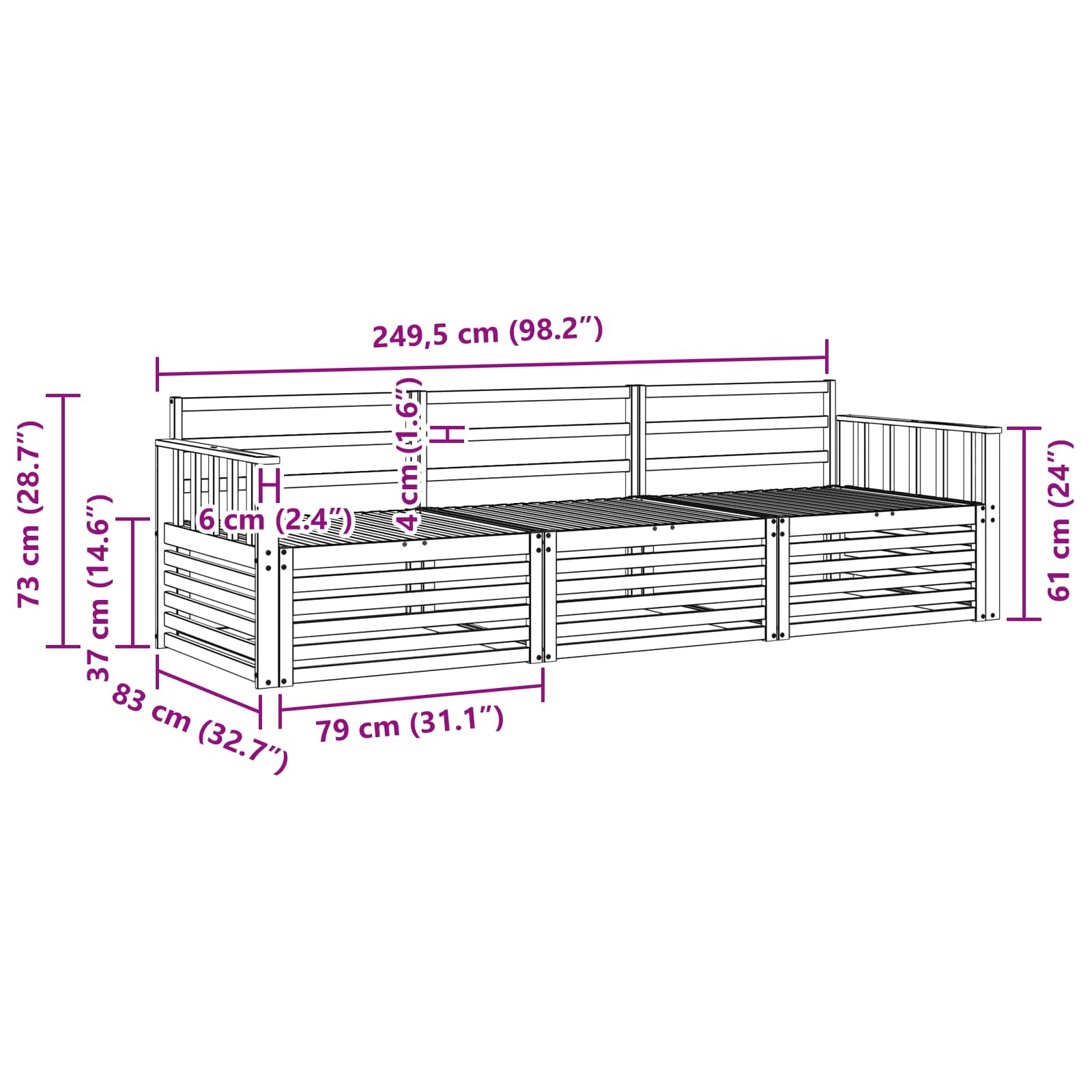 Buiten bankenset 3 pcs Wit Massief Acaciahout image 5