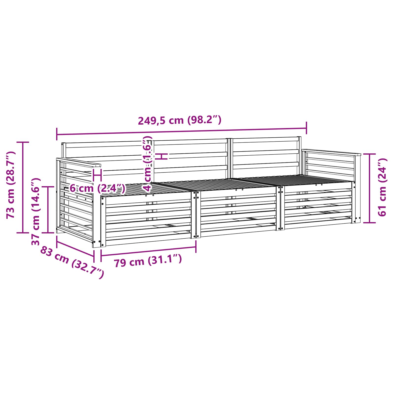 Buiten bankenset 3 pcs Wit Massief Acaciahout image 5