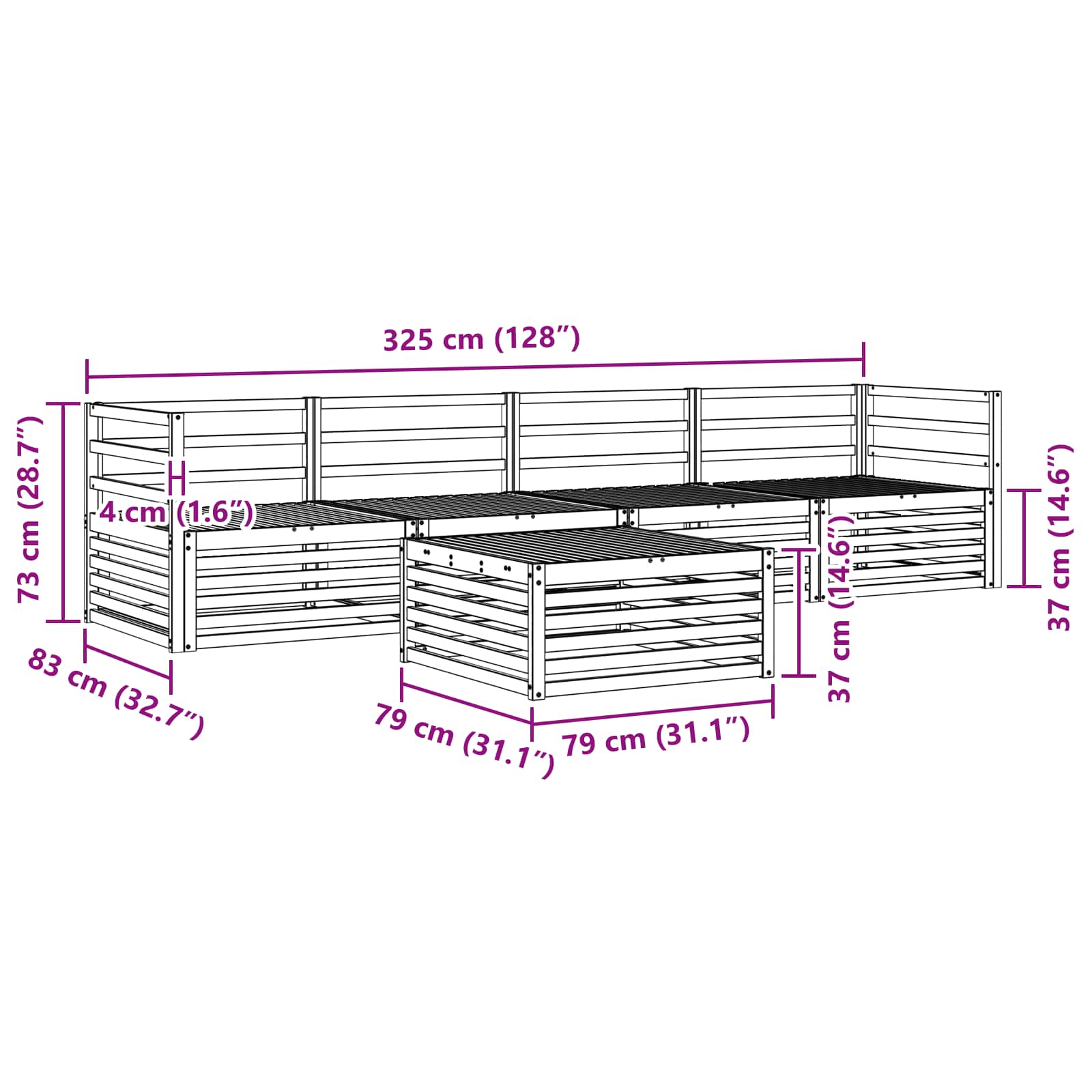 Buiten bankenset 5 pcs Wit Massief Acaciahout image 7