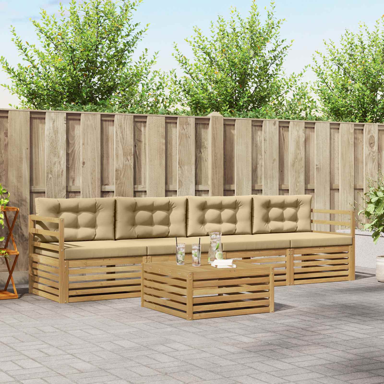 Buiten bankenset 5 pcs Wit en Beige Massief Acaciahout image 1