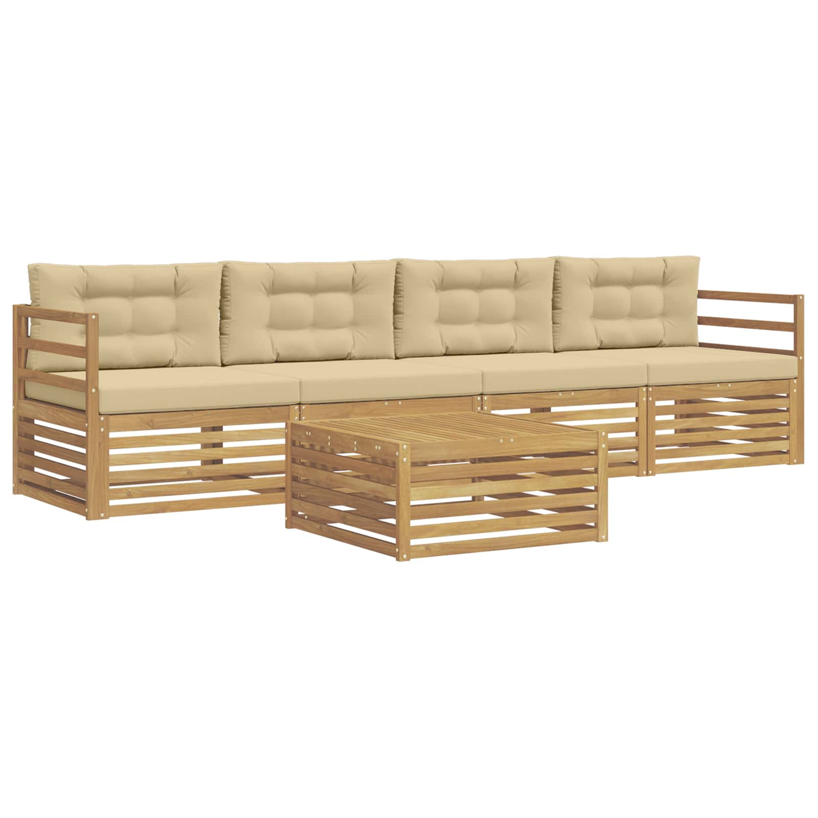 Buiten bankenset 5 pcs Wit en Beige Massief Acaciahout image 2