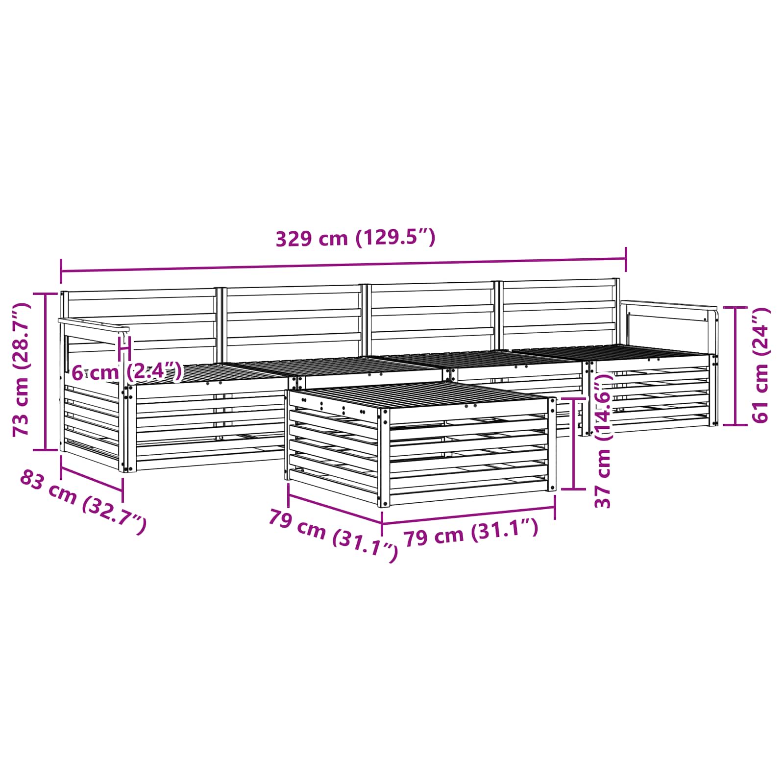 Buiten bankenset 5 pcs Wit Massief Acaciahout image 7