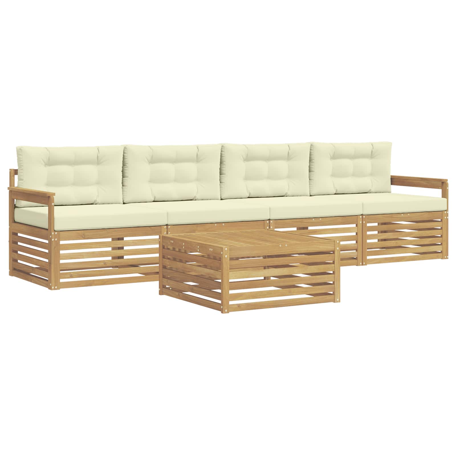 Buiten bankenset 5 pcs Wit en crèmekleurig Massief Acaciahout image 2