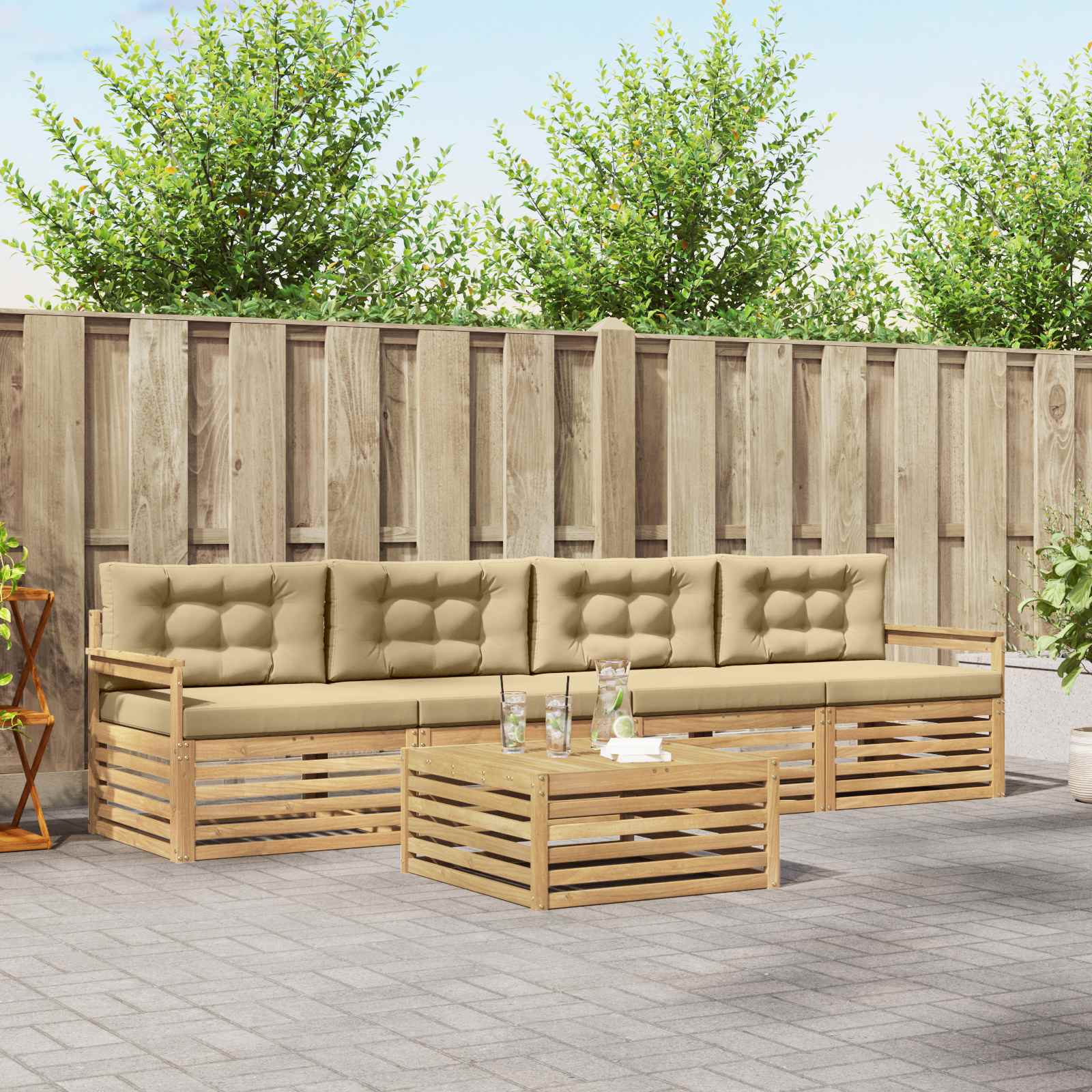 Buiten bankenset 5 pcs Wit en Beige Massief Acaciahout image 1