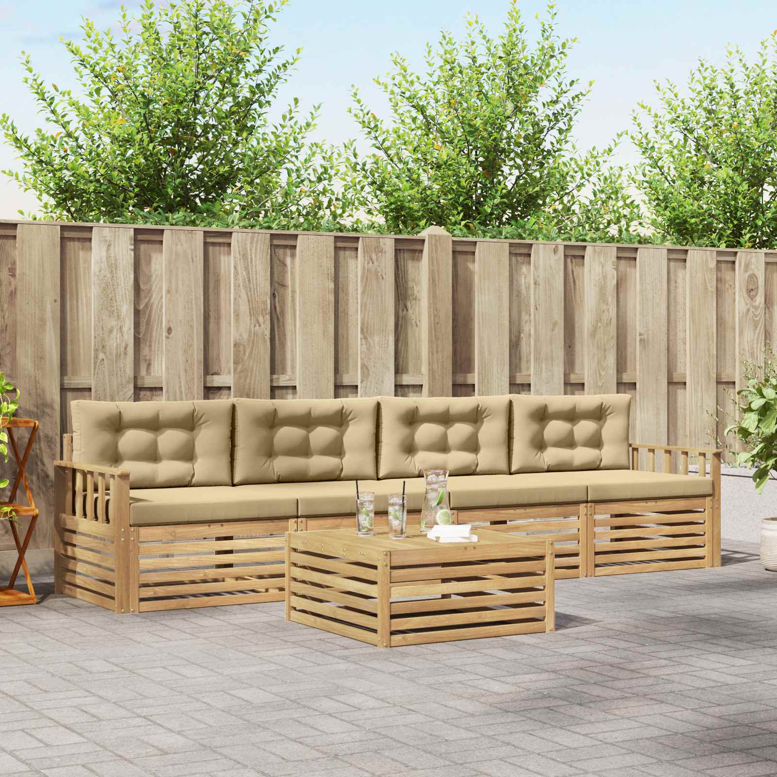 Buiten bankenset 5 pcs Wit en Beige Massief Acaciahout image 1