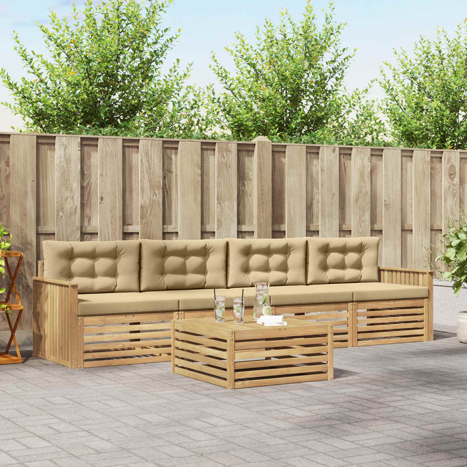 Buiten bankenset 5 pcs Wit en Beige Massief Acaciahout image 1