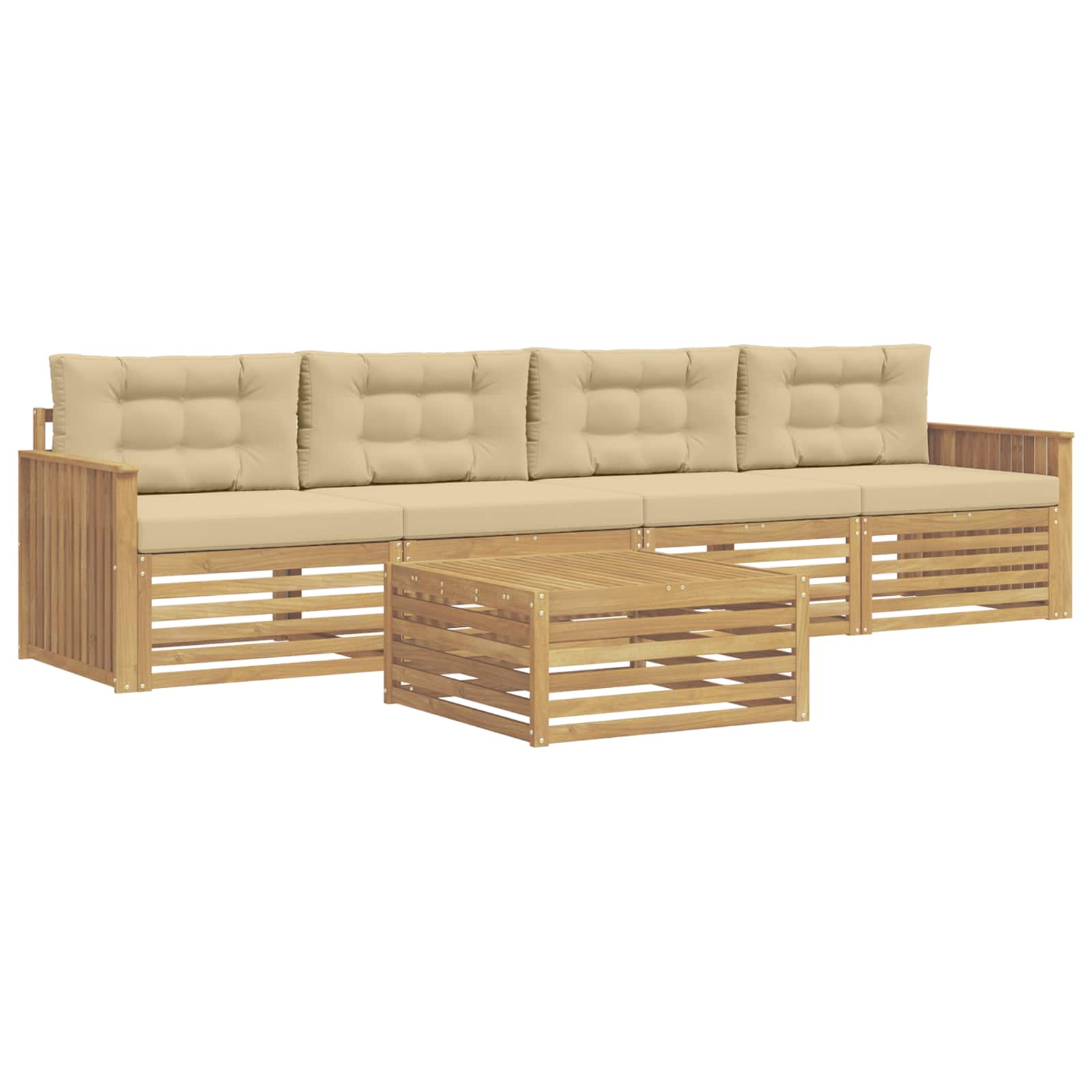 Buiten bankenset 5 pcs Wit en Beige Massief Acaciahout image 2