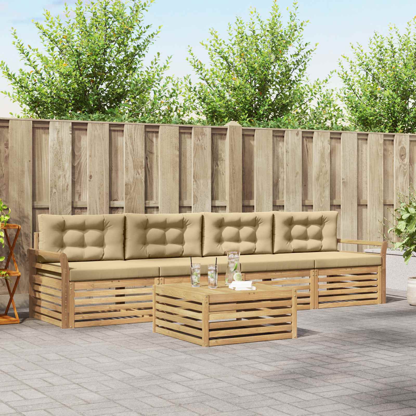 Buiten bankenset 5 pcs Wit en Beige Massief Acaciahout image 1