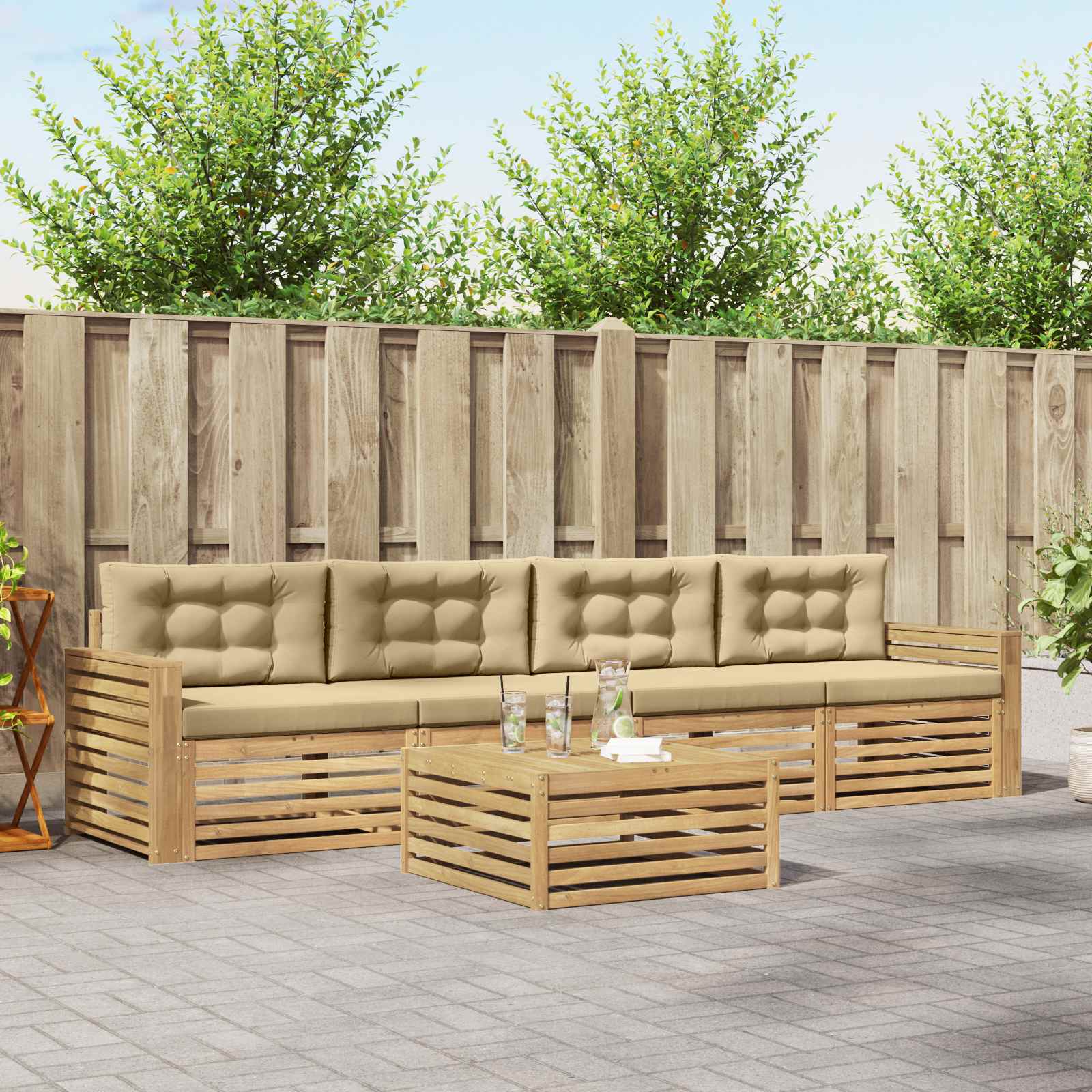 Buiten bankenset 5 pcs Wit en Beige Massief Acaciahout image 1