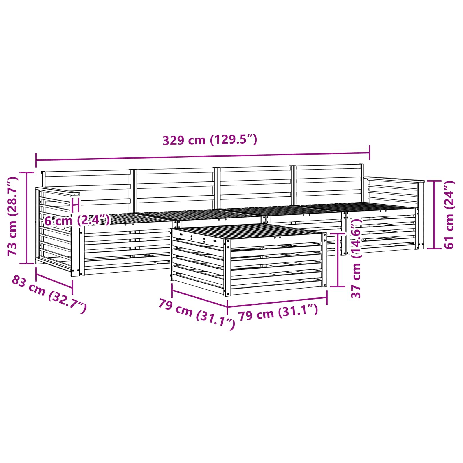Buiten bankenset 5 pcs Wit Massief Acaciahout image 7
