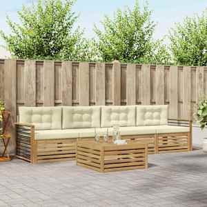 Zunanja garnitura za sedenje z blazino 5 pcs Bela in krem