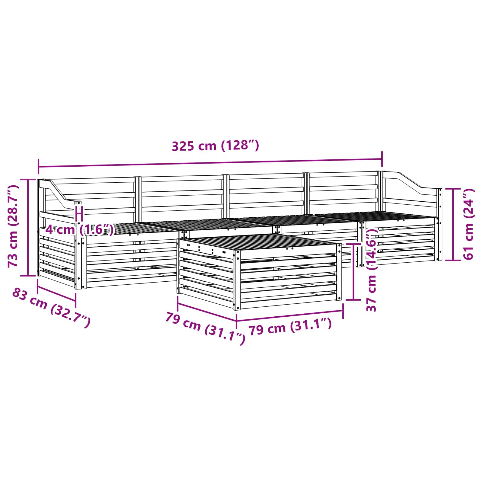 Buiten bankenset 5 pcs Wit Massief Acaciahout image 7