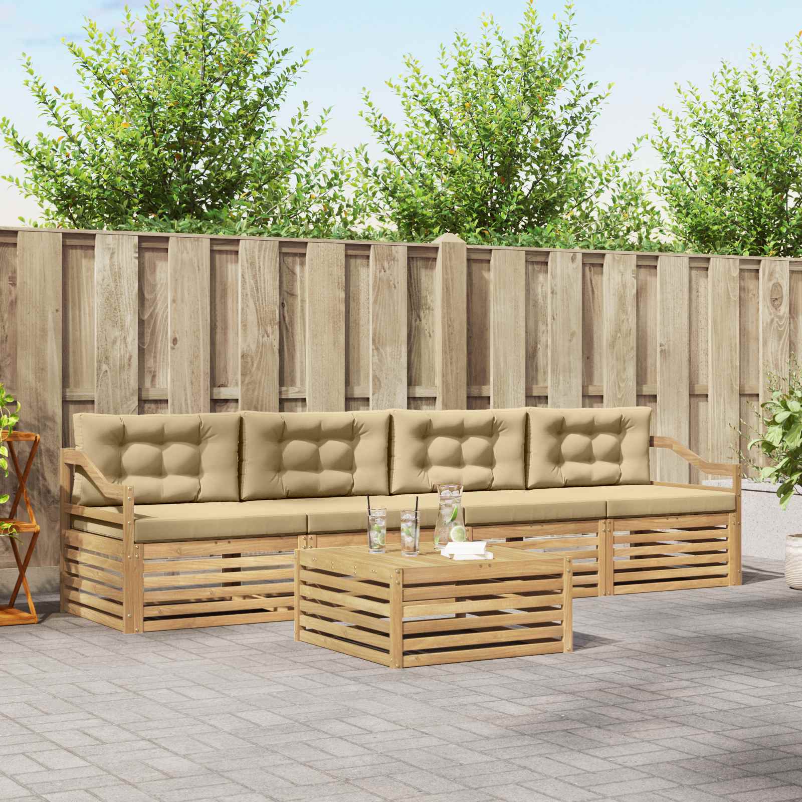 Buiten bankenset 5 pcs Wit en Beige Massief Acaciahout image 1
