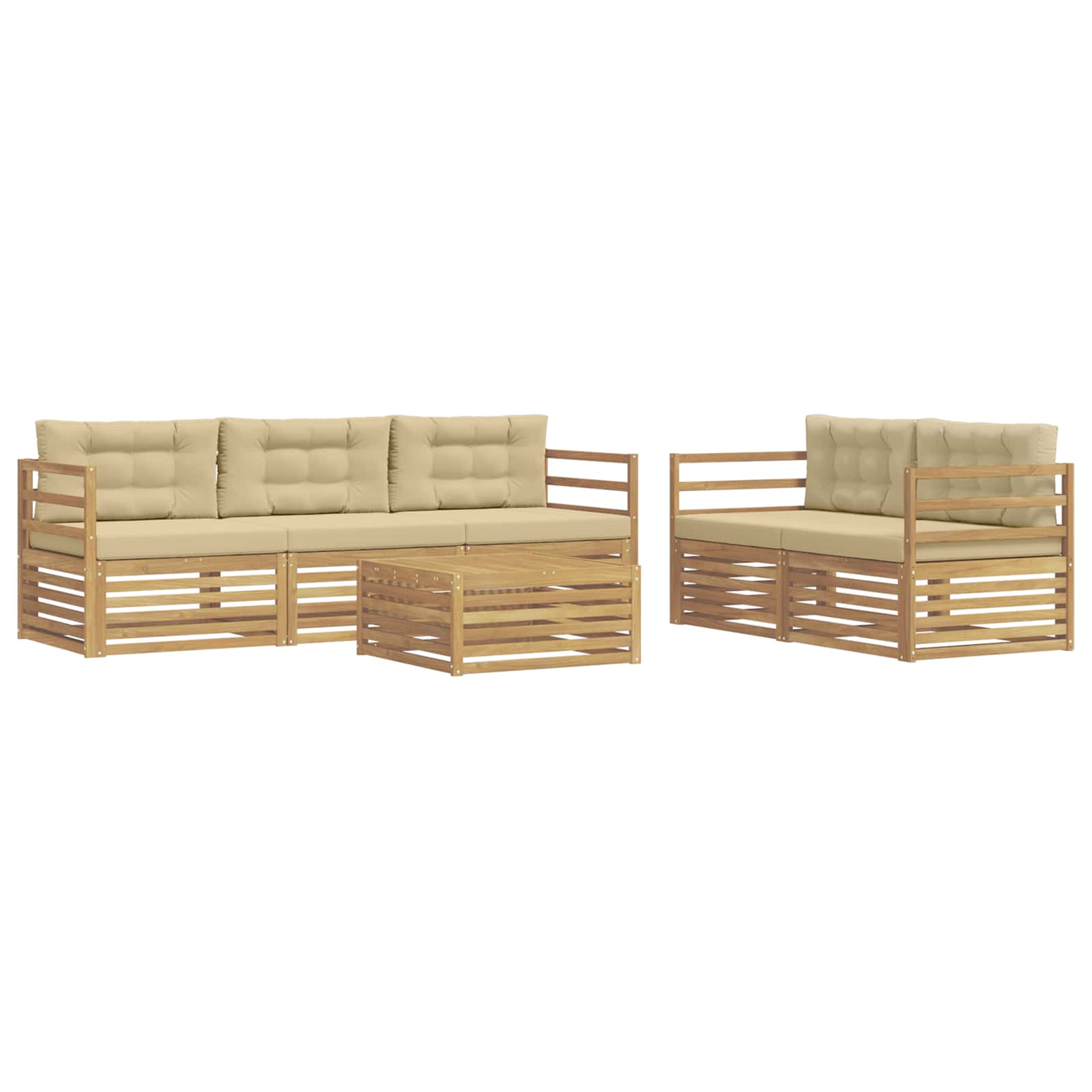 vidaXL Buiten bankenset 6 st 5-zits Wit en Beige Massief Acaciahout, foto 3