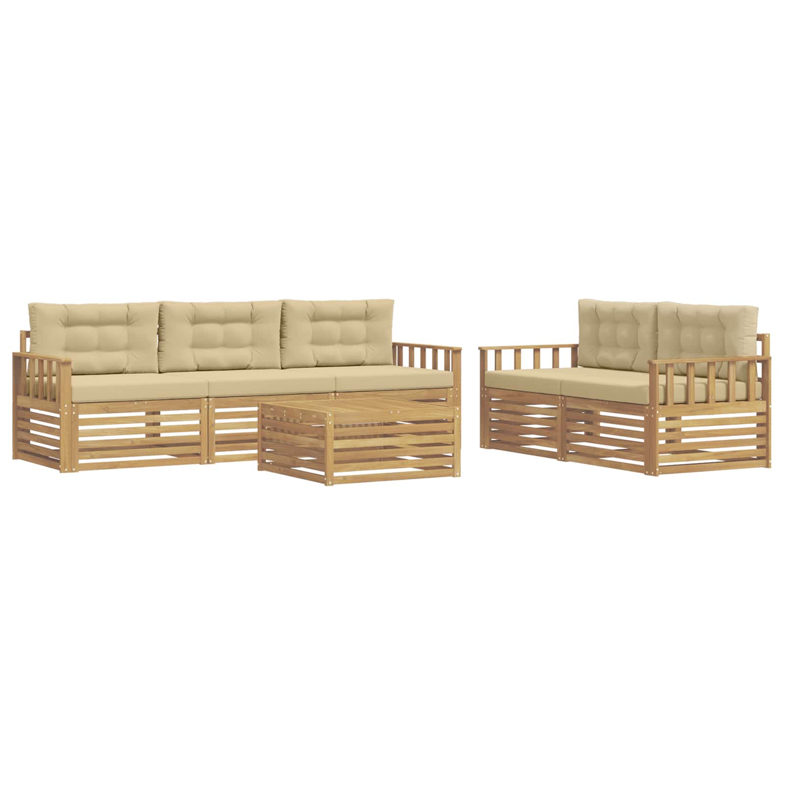 vidaXL Buiten bankenset 6 st 5-zits Wit en Beige Massief Acaciahout, foto 3