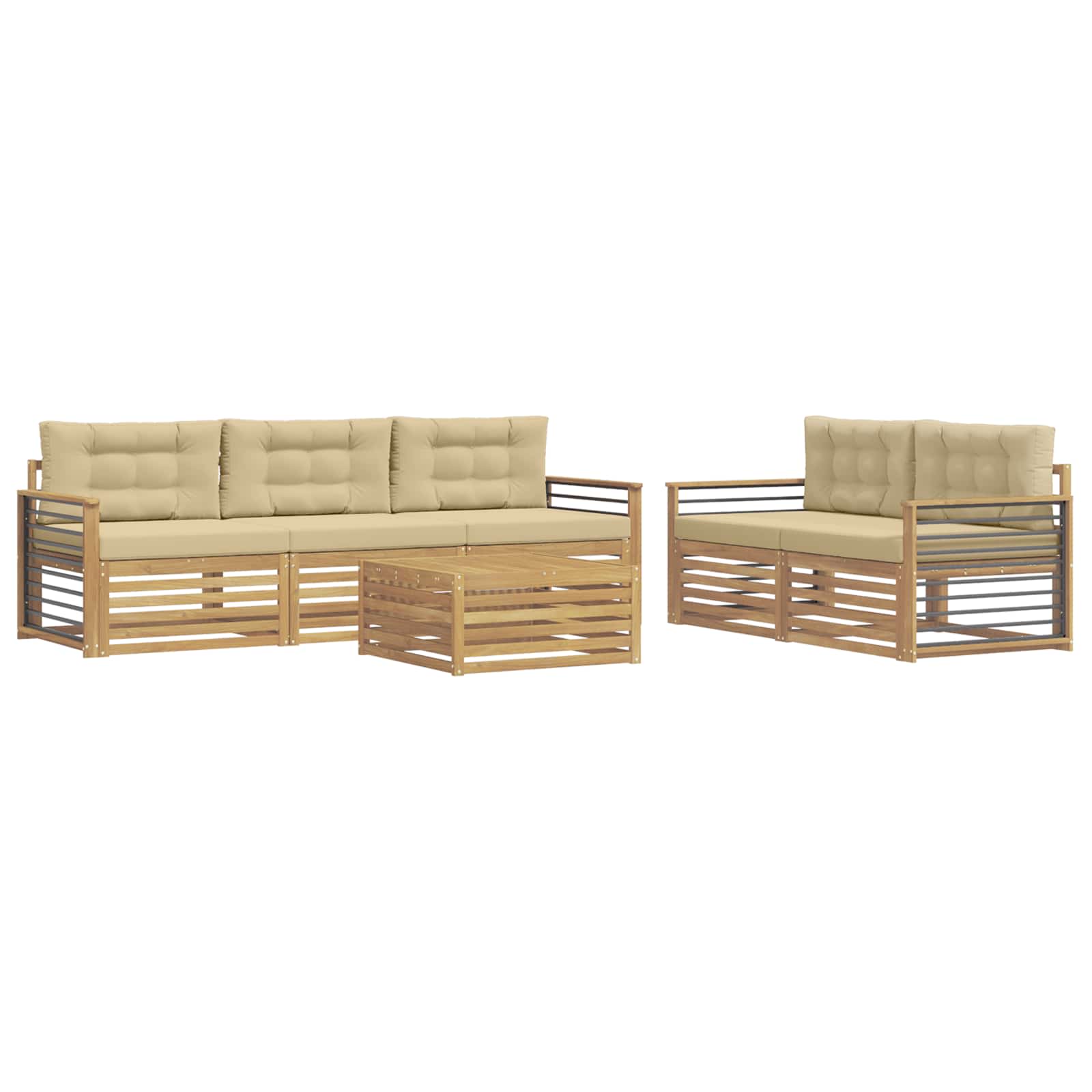 vidaXL Buiten bankenset 6 st 5-zits Wit en Beige Massief Acaciahout, foto 3