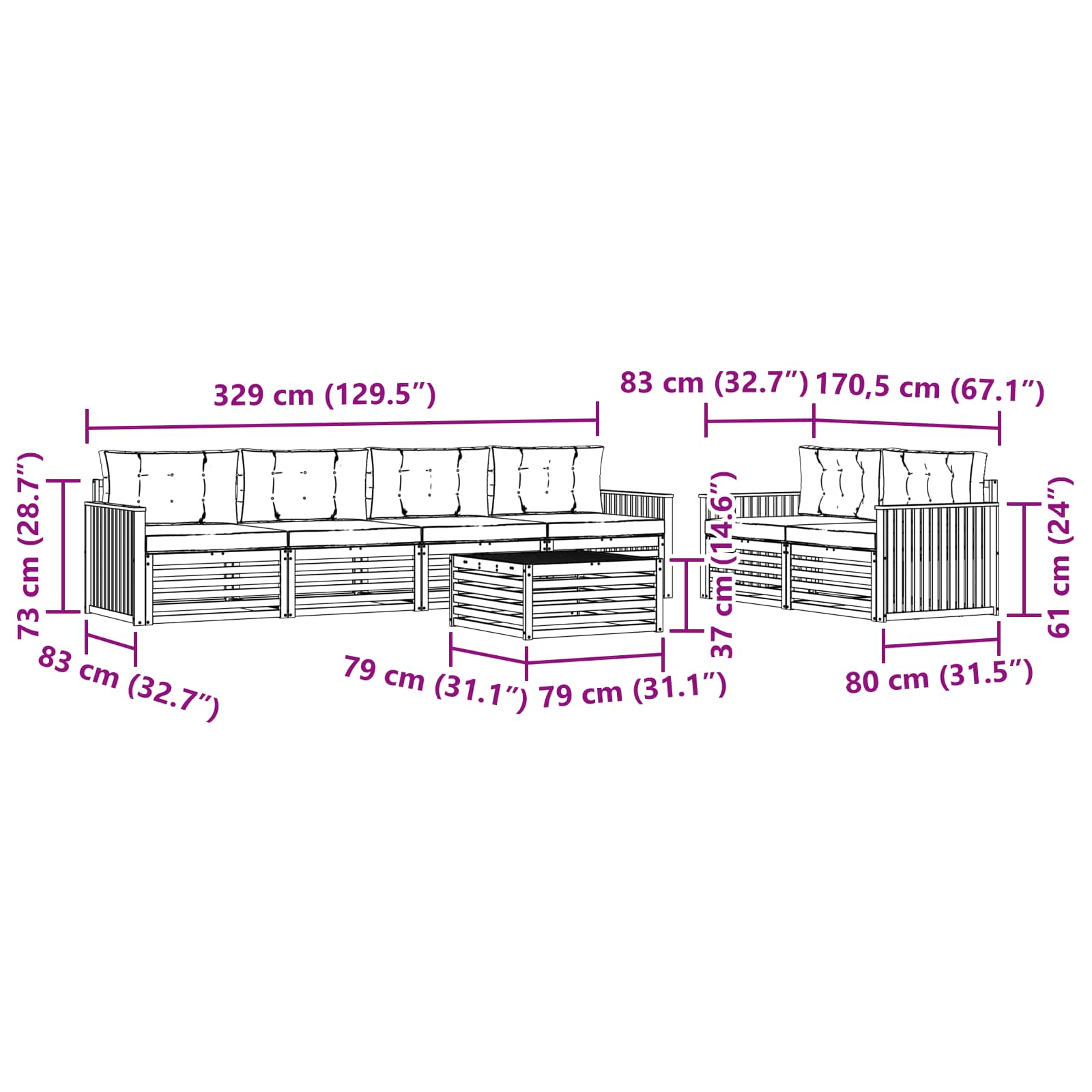 Buiten bankenset 7 pcs Wit en crèmekleurig Massief Acaciahout image 7
