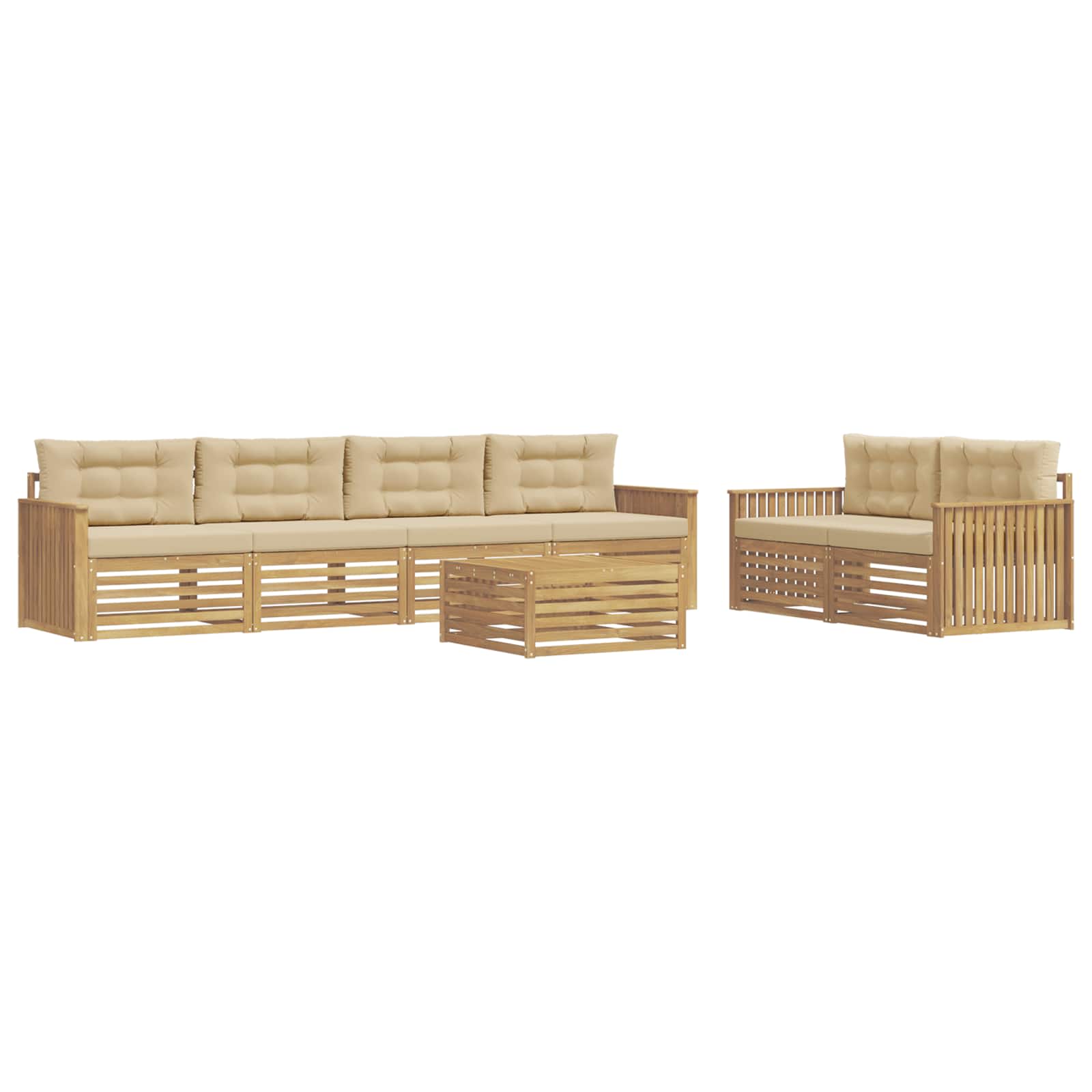 Buiten bankenset 7 pcs Wit en Beige Massief Acaciahout image 2