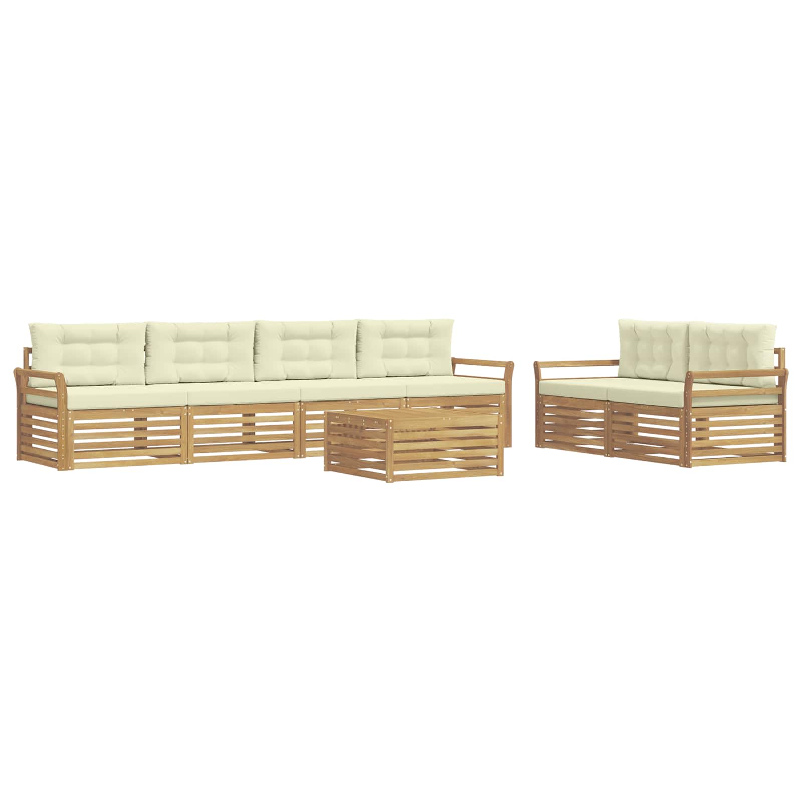 Buiten bankenset 7 pcs Wit en crèmekleurig Massief Acaciahout image 2