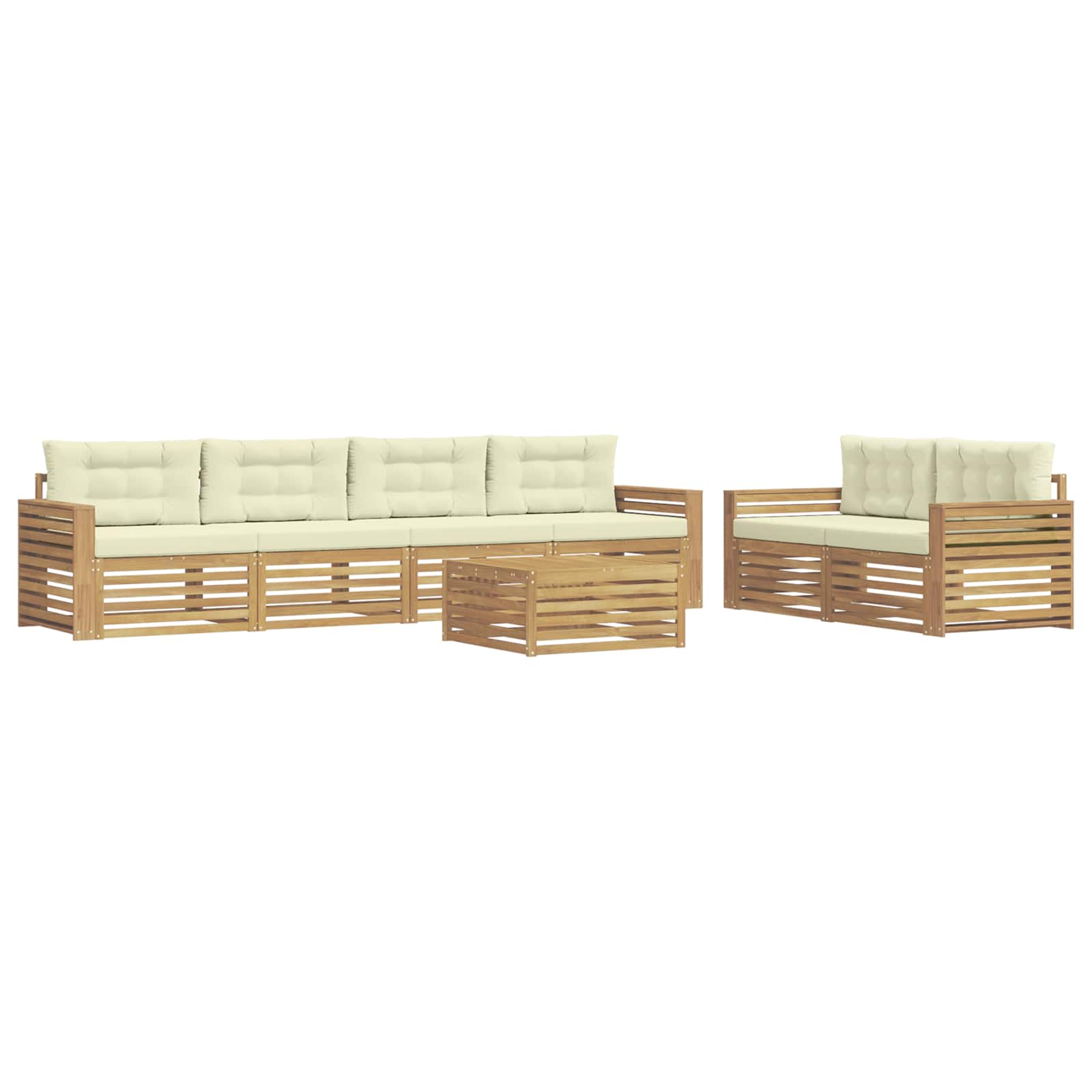 Buiten bankenset 7 pcs Wit en crèmekleurig Massief Acaciahout image 2