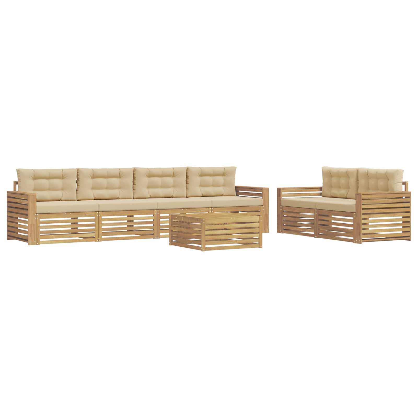 Buiten bankenset 7 pcs Wit en Beige Massief Acaciahout image 2