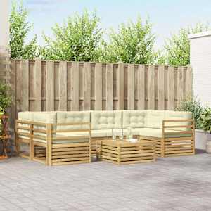 Zunanja garnitura za sedenje 7 pcs Bela in krem Poliester