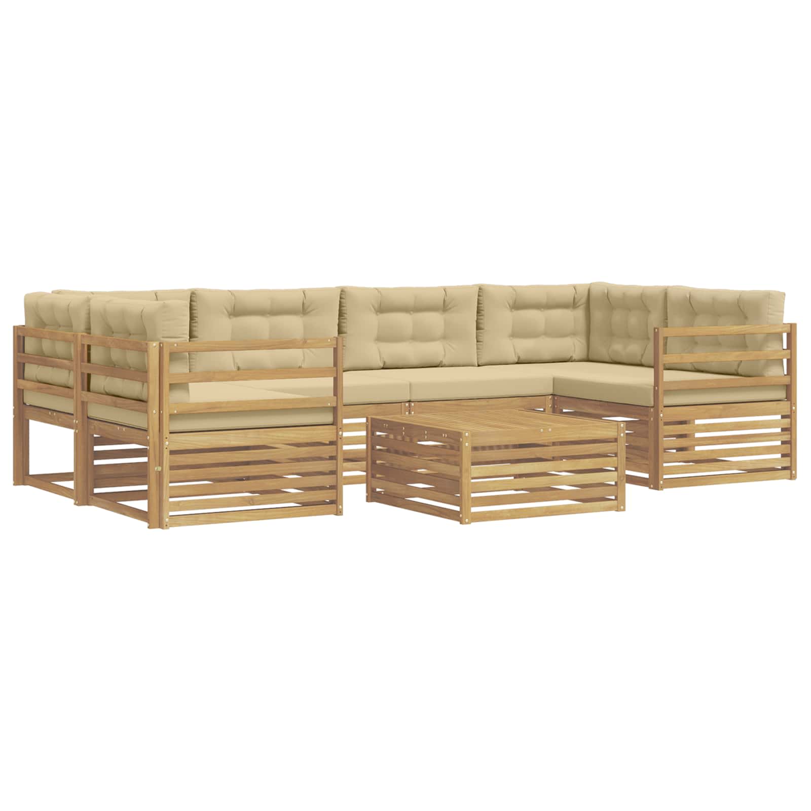vidaXL Buiten bankenset 7 st 6-zits Wit en Beige Polyester, foto 3