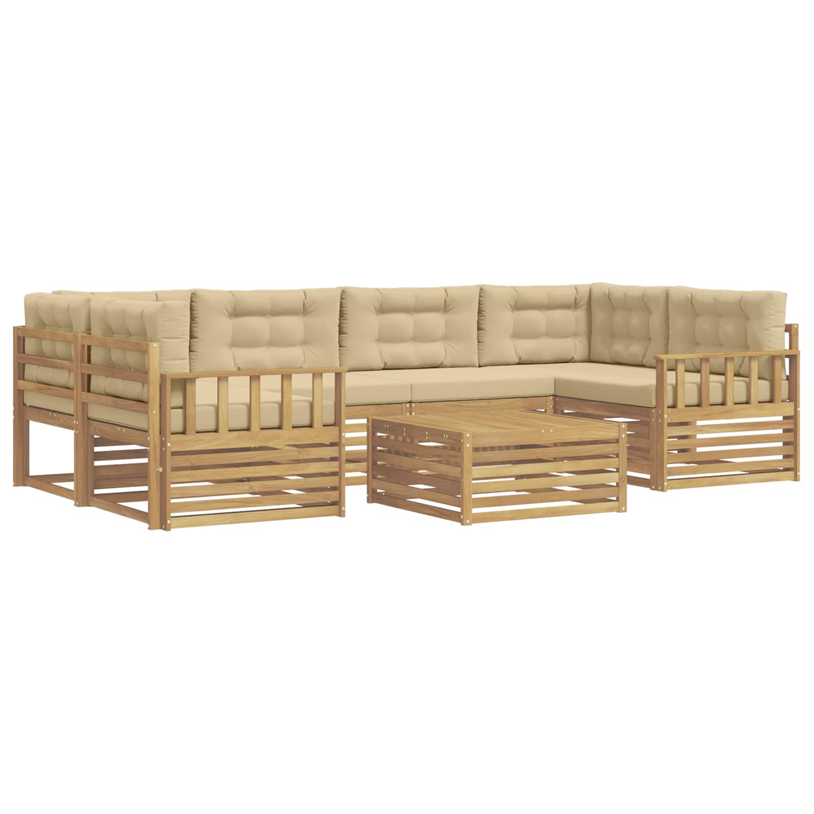 vidaXL Buiten bankenset 7 st 6-zits Wit en Beige Polyester, foto 3