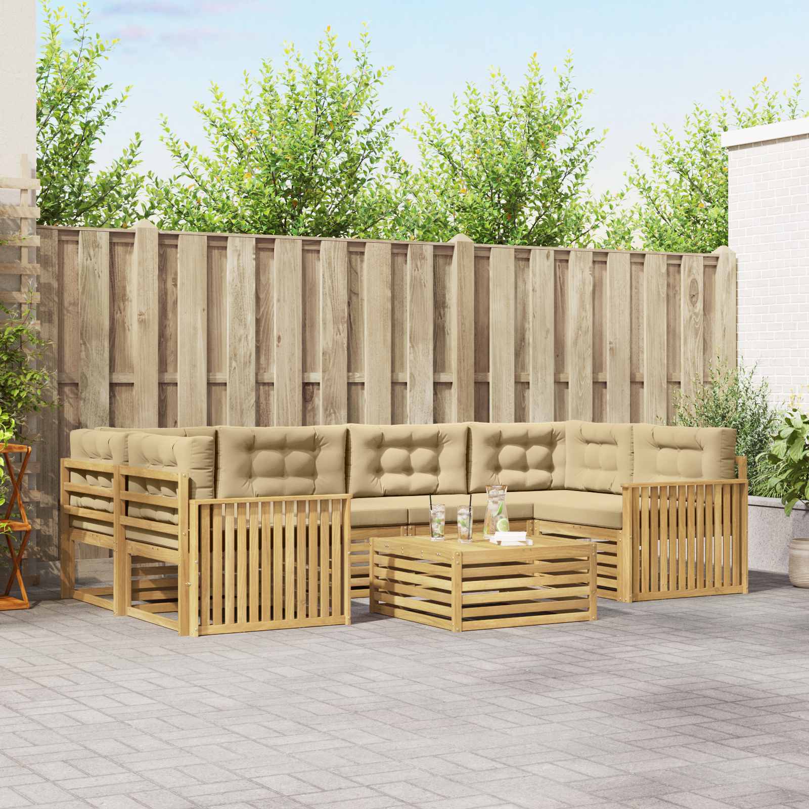 vidaXL Udendørs sofagruppe 7 stk. 6-personers Hvid og Beige