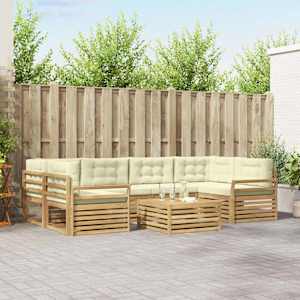 Zunanja garnitura za sedenje 7 pcs Bela in krem