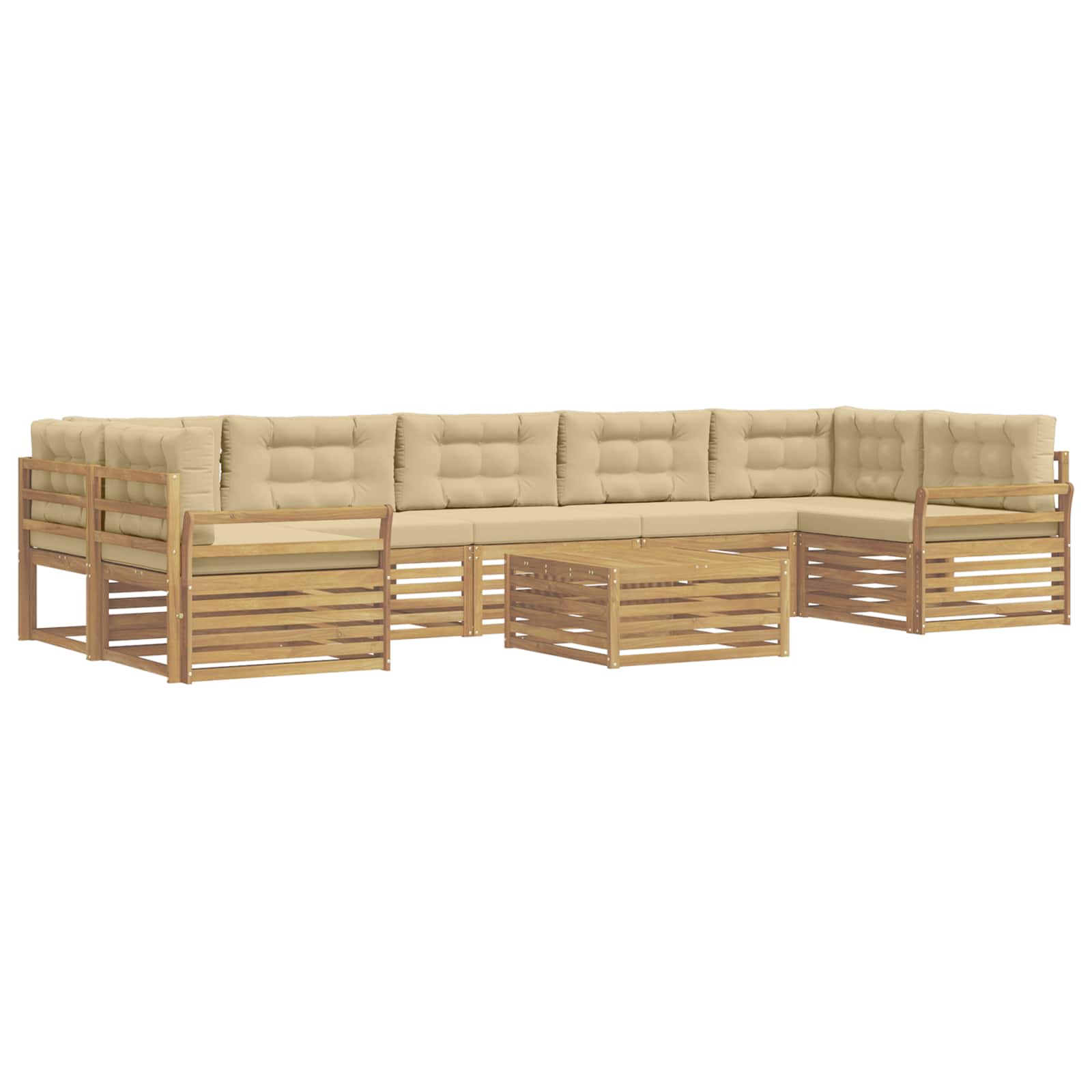 Buiten bankenset 8 pcs Wit en Beige Massief Acaciahout image 2