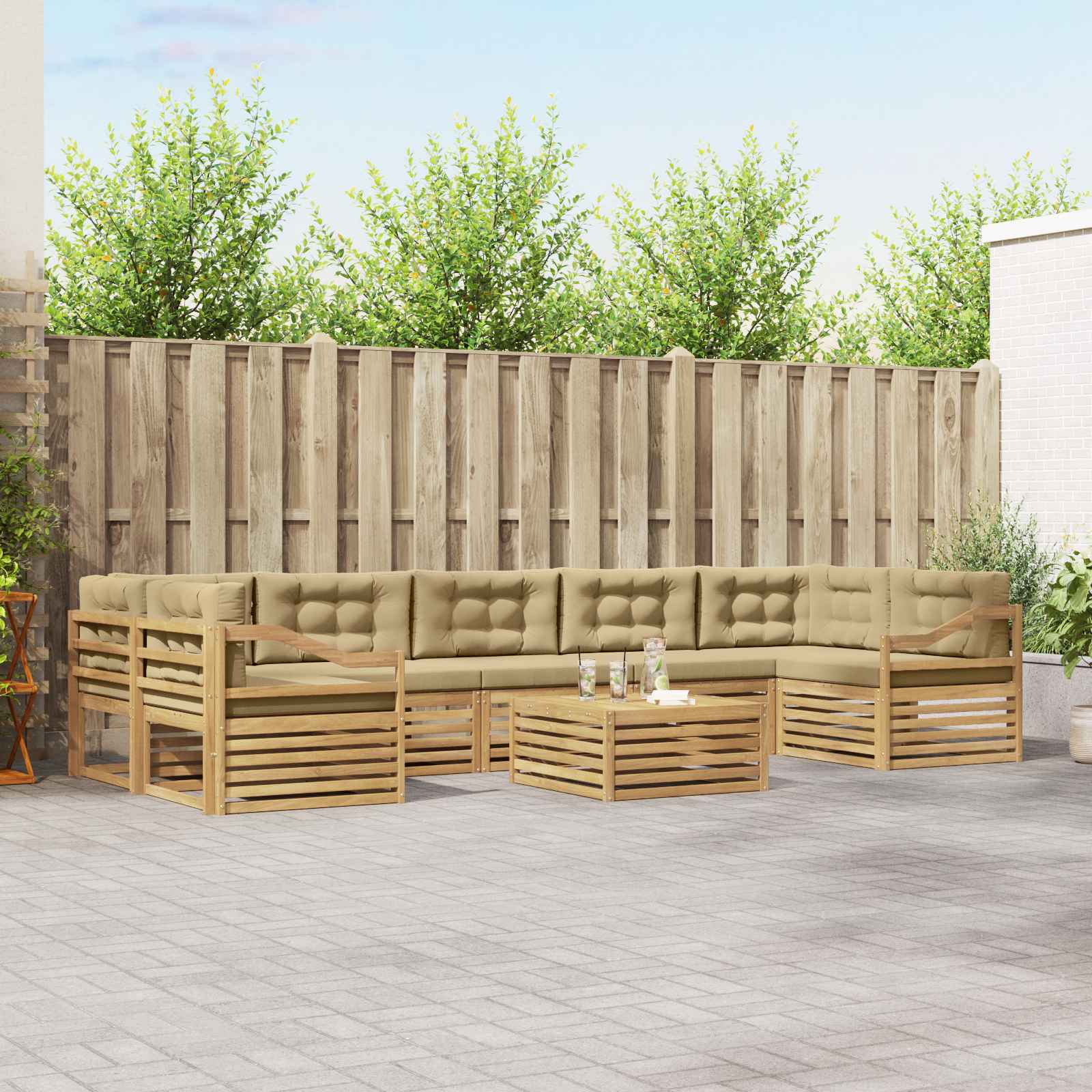 Buiten bankenset 8 pcs Wit en Beige Massief Acaciahout image 1