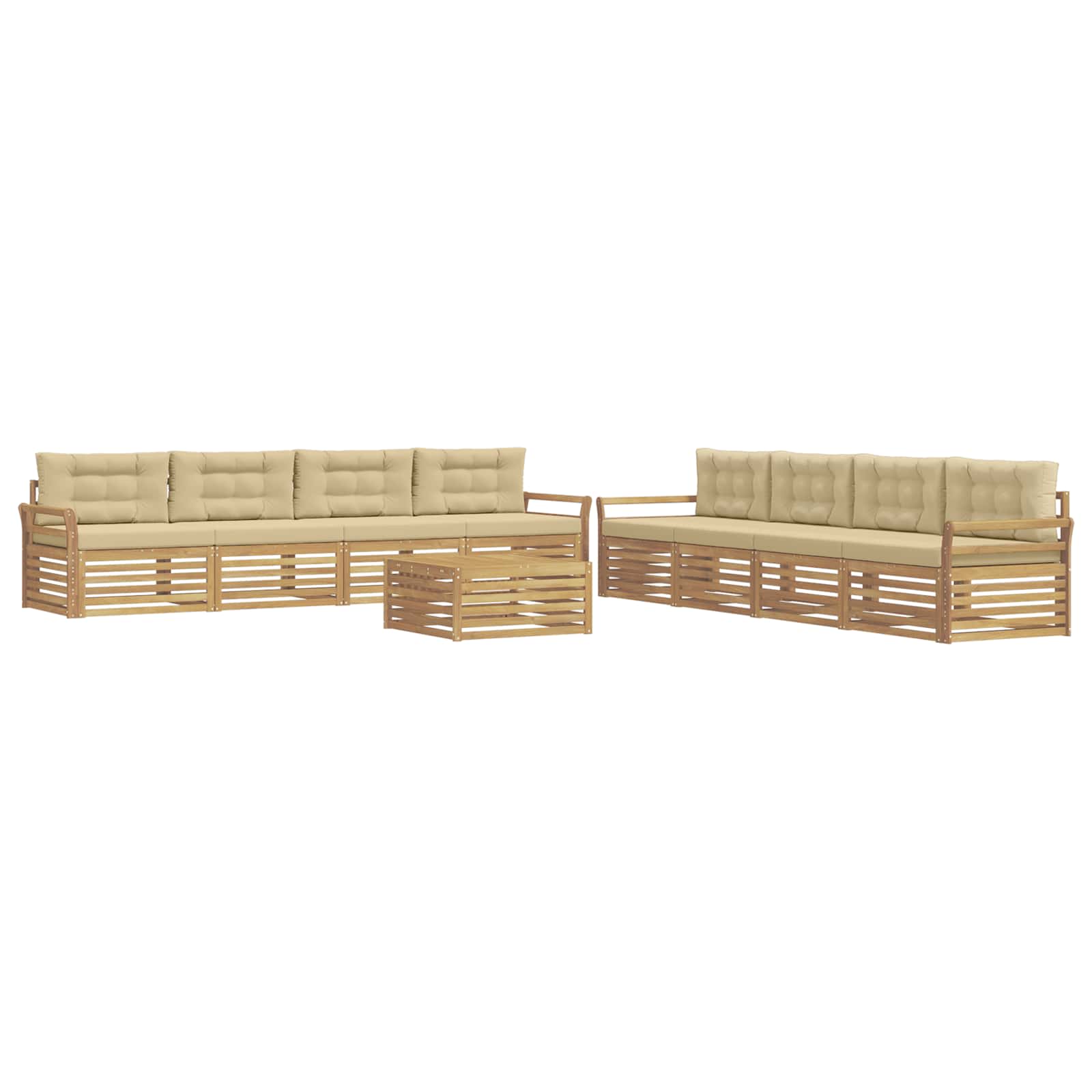 vidaXL Buiten bankenset 9 st 8-zits Wit en Beige Massief Acaciahout, foto 3