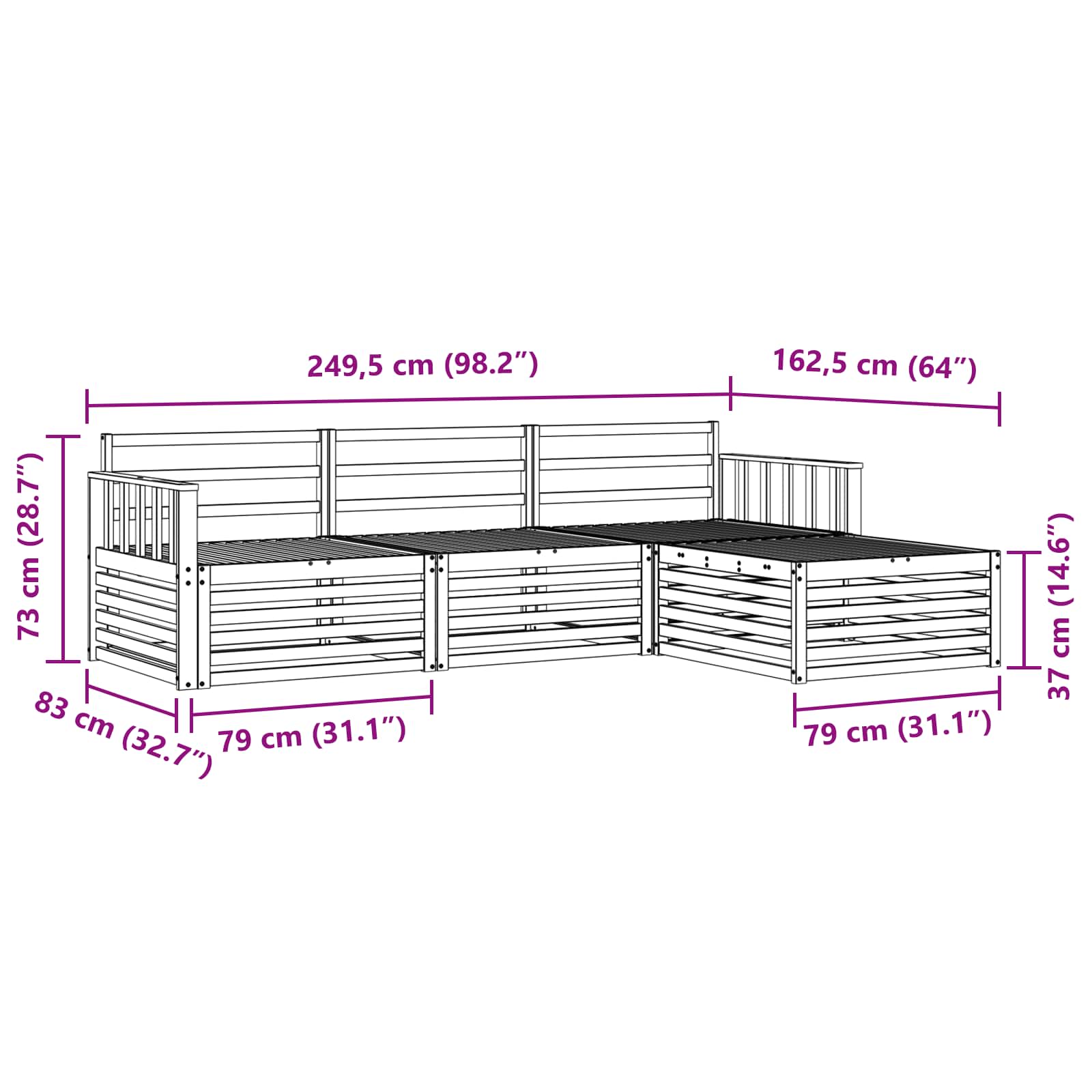 Buiten bankenset 4 pcs Wit Massief Acaciahout image 7