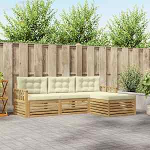 Zunanja garnitura za sedenje 4 pcs Bela in krem Poliester