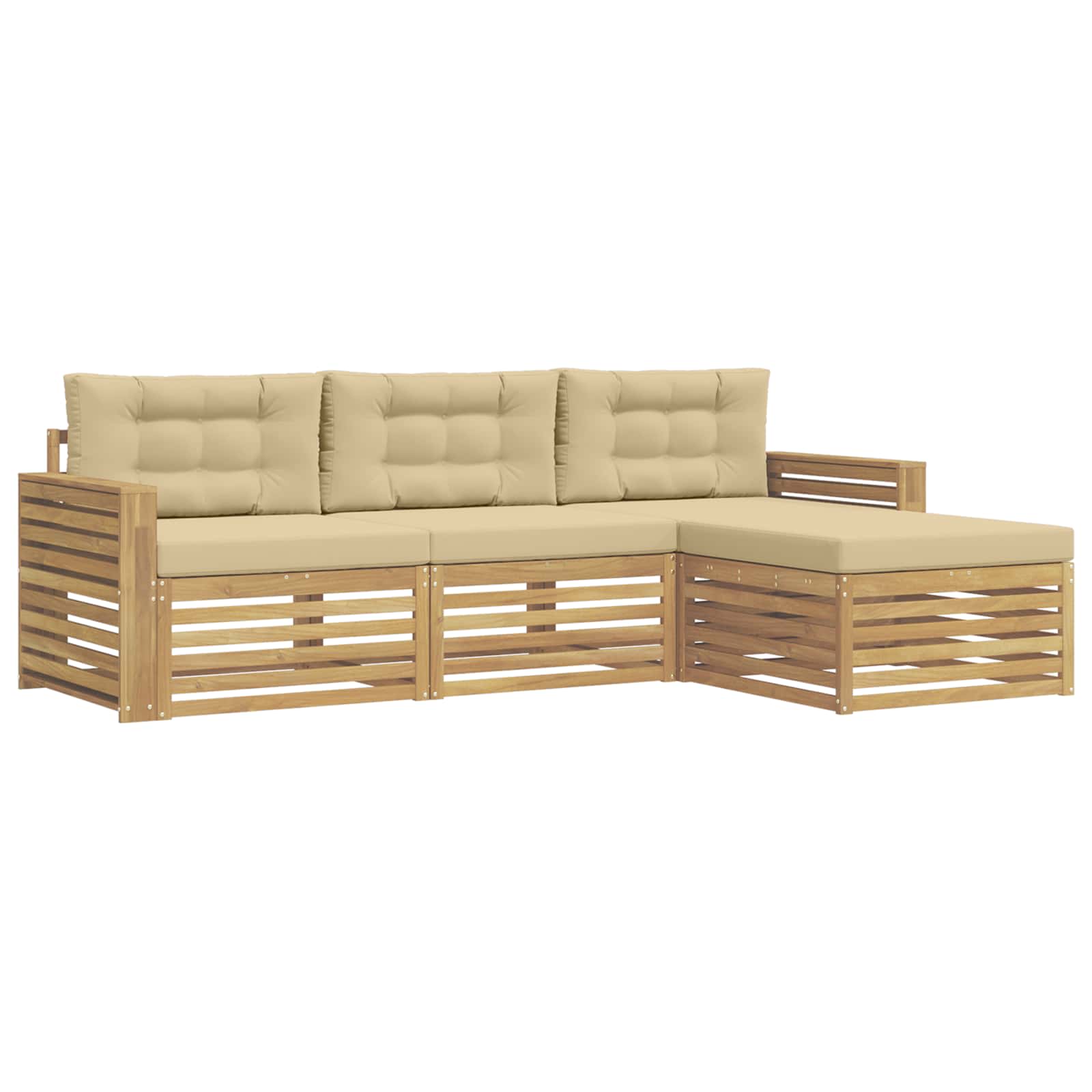 vidaXL Buiten bankenset 4 st 3-zits Wit en Beige Massief Acaciahout, foto 3