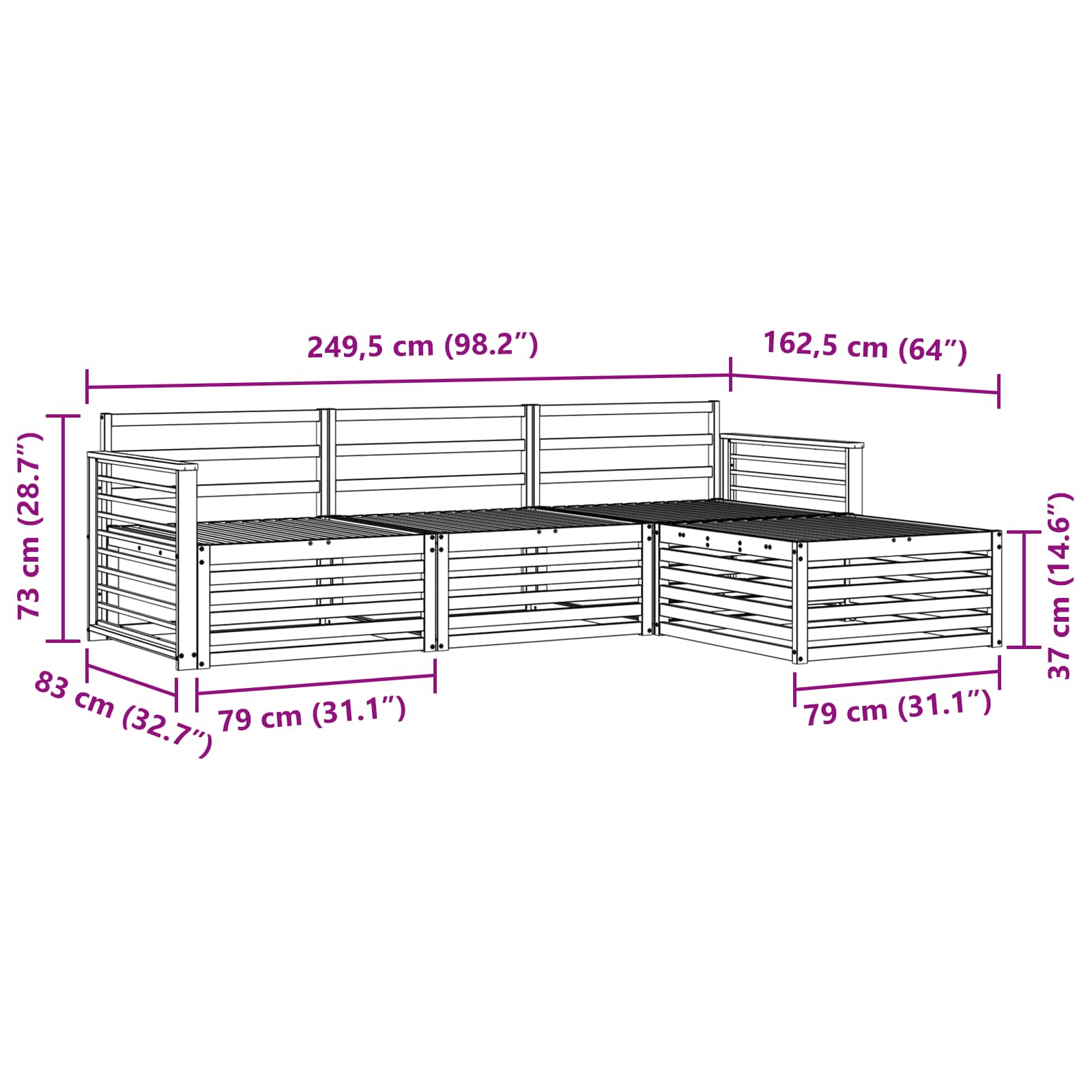 Buiten bankenset 4 pcs Wit Massief Acaciahout image 7