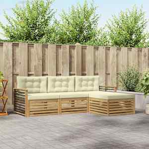 Zunanja garnitura za sedenje 4 pcs Bela in krem Poliester