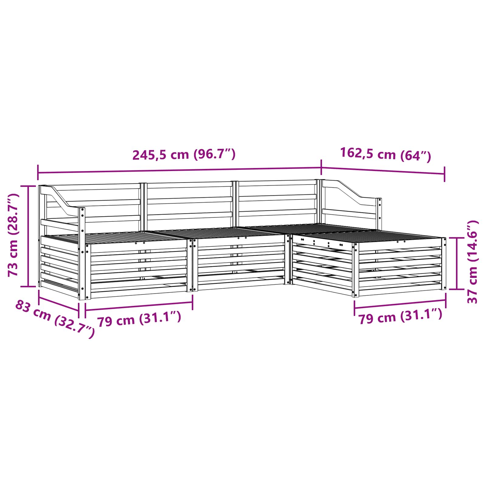Buiten bankenset 4 pcs Wit Massief Acaciahout image 7