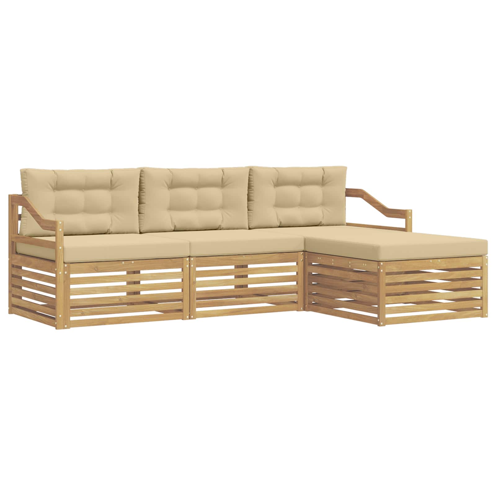 vidaXL Buiten bankenset 4 st 4-zits Wit en Beige Polyester, foto 3