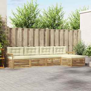 Zunanja garnitura za sedenje 5 pcs Bela in krem Poliester