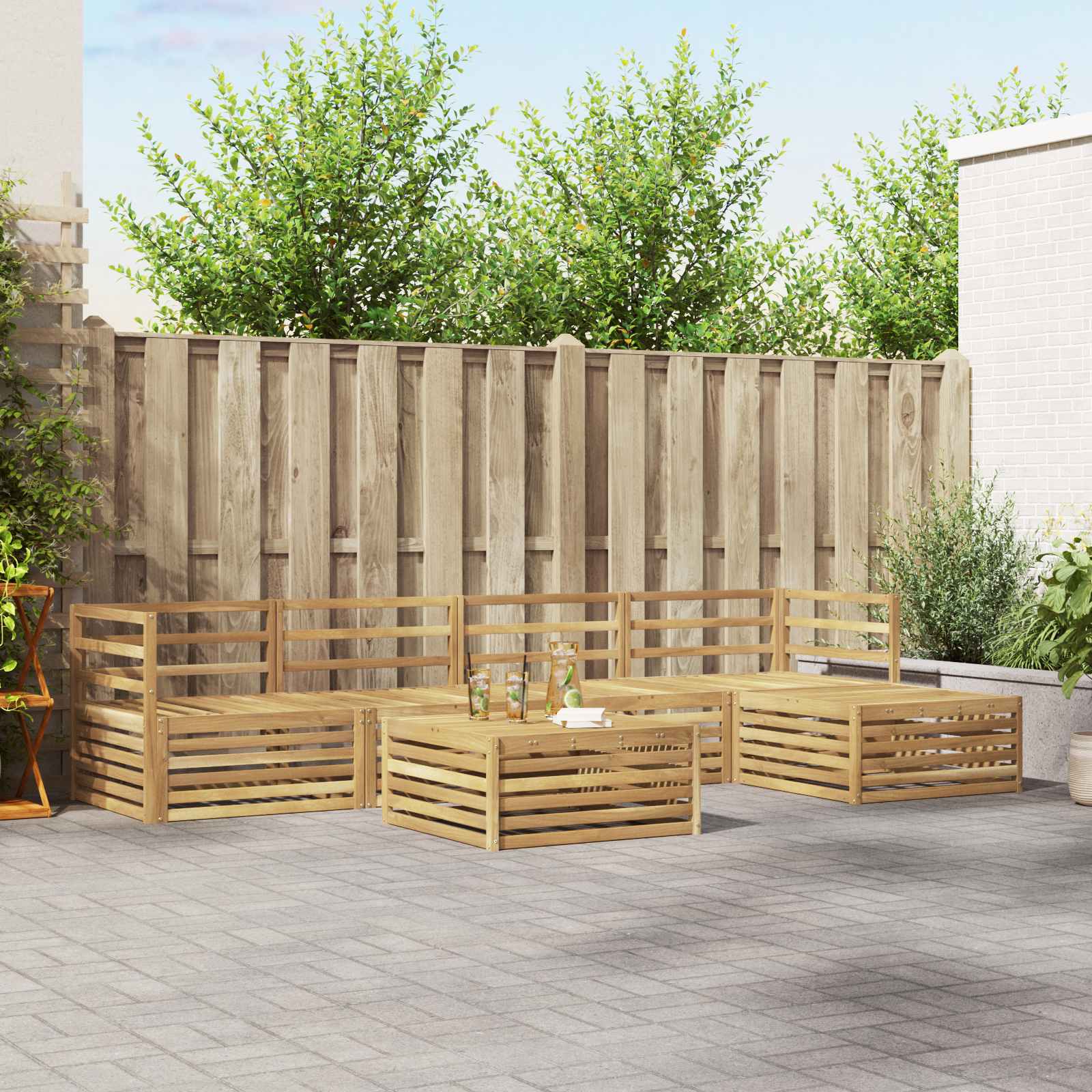 Buiten bankenset 6 pcs Wit 79 x 79 x 37 cm Massief Acaciahout image 1