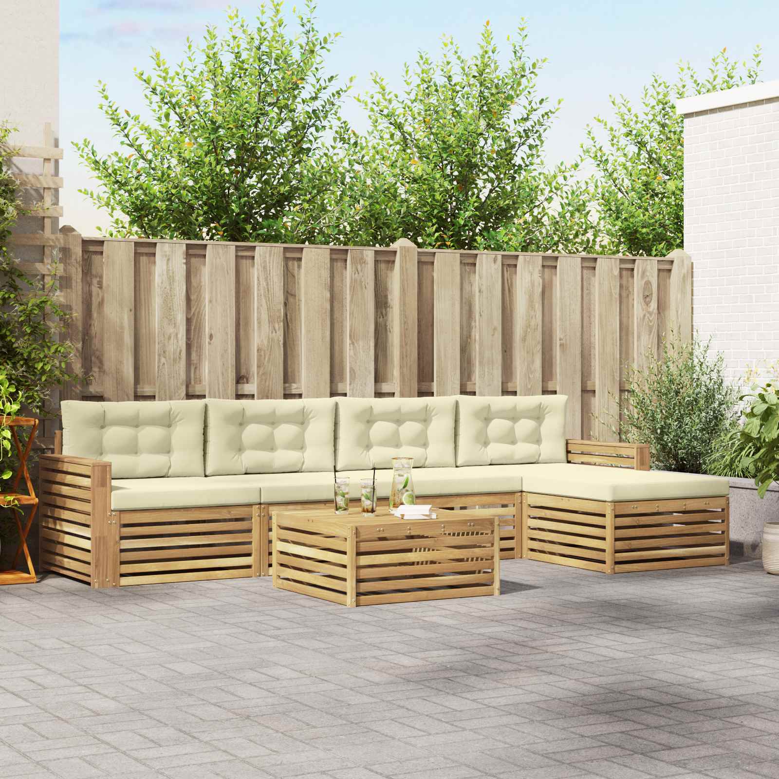 Buiten bankenset 6 pcs Wit en crèmekleurig 79 x 79 x 37 cm – afbeelding 1