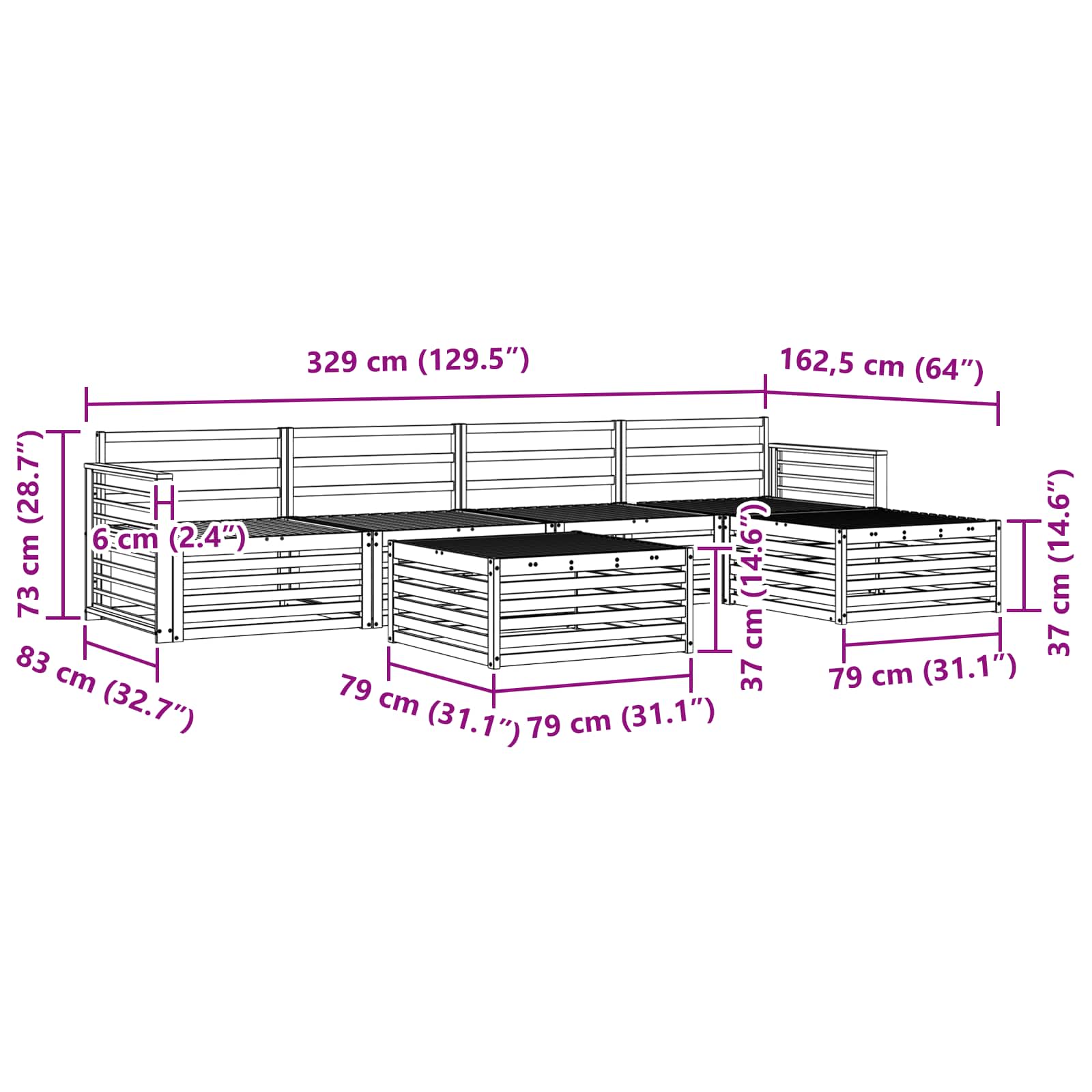 Buiten bankenset 7 pcs Wit Massief Acaciahout image 8
