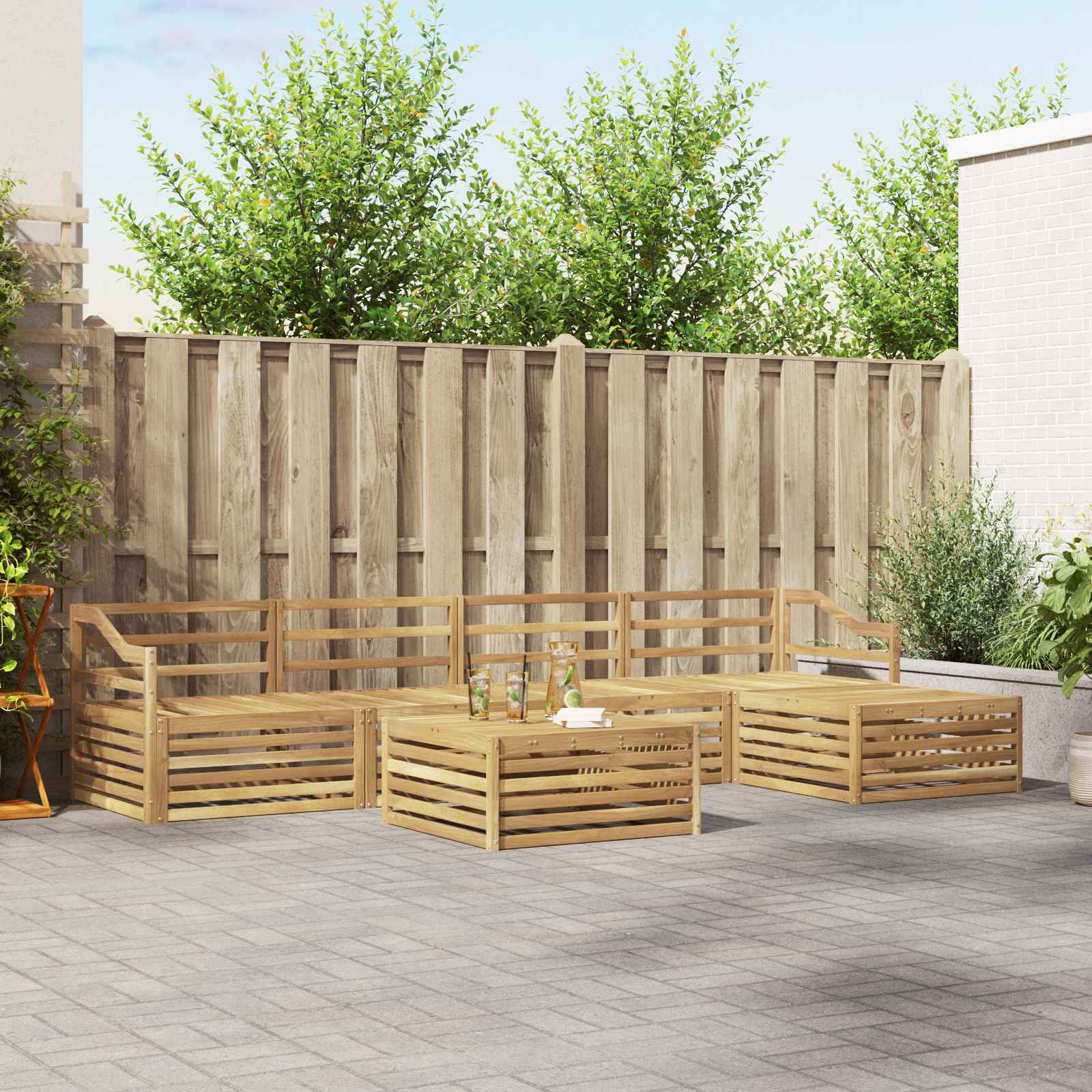 Buiten bankenset 6 pcs Wit 79 x 79 x 37 cm Massief Acaciahout image 1