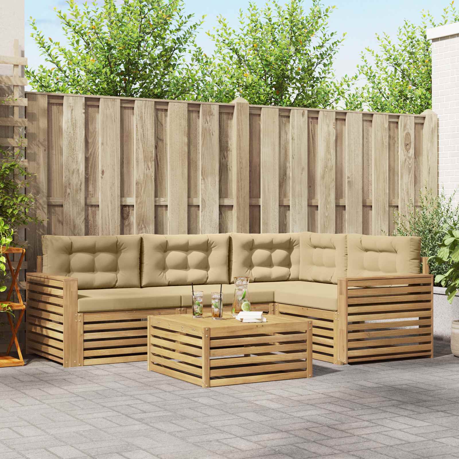 vidaXL Udendørs sofagruppe 5 stk. 4-personers Hvid og Beige Polyester